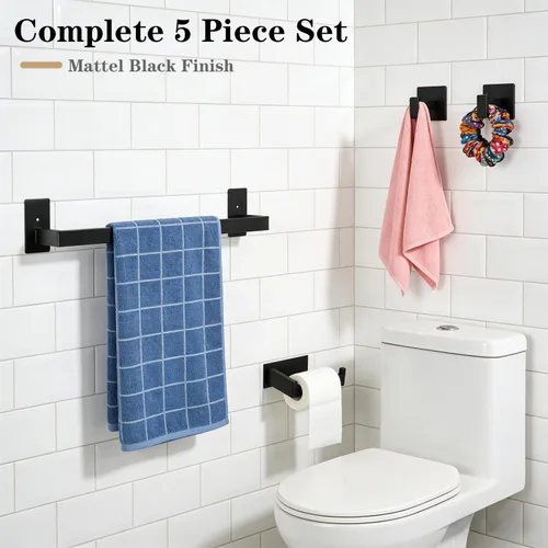 Miniatura 10 de Juego de 5 piezas de accesorios de baño autoadhesivos -SUS304 de acero inoxidable, toallero incluye toallero de 16 pulgadas, soporte para papel