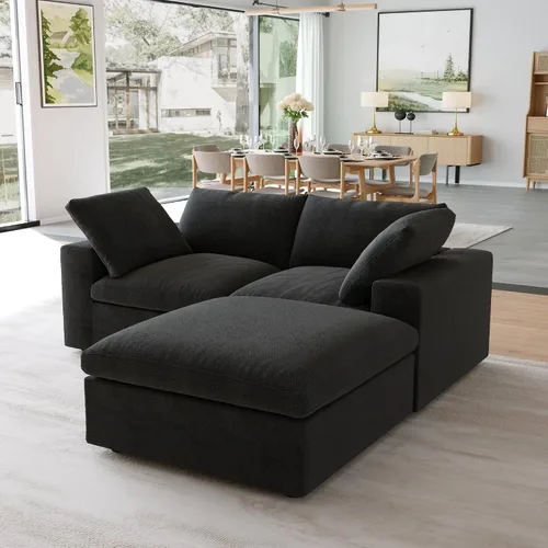 Miniatura 3 de Sofá modular Cloud de 79 pulgadas, sofá biplaza modular convertible con otomana de almacenamiento, sofá de tela de lino y algodón para sala