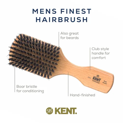 Miniatura 5 de Kent OG2 Club - Cepillo de pelo de cerdas de jabalí pequeño para hombres, cerdas de jabalí natural, cepillo para barba para hombres, cepillo KENT