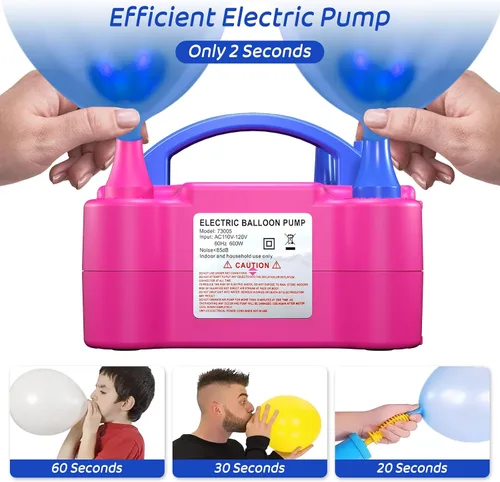 Miniatura 3 de Electric Balloon Pump for Party Decorations – Portable Inflator, Auto Shutoff, Balloon Air Pump Dual Nozzle Rose Red 110V 600W Rojo rosa