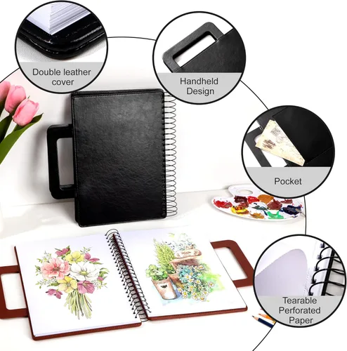 Miniatura 2 de Cuaderno de bocetos grande para dibujar de 9 x 12 pulgadas, portátil, encuadernado en espiral, con bolsillo (98 libras/5.64 oz/m²), bloc de dibujo