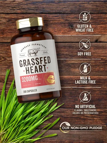 Miniatura 4 de Carlyle Herbage Farmstead - Suplemento de corazón de carne de res alimentada con pasto 3200 mg 200 unidades Cápsulas bovinas criadas en pasto