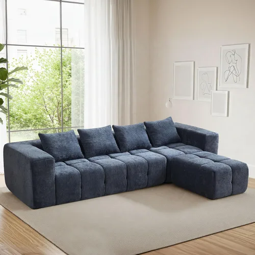 Miniatura 14 de Sofá modular sin hueso de 119 pulgadas para sala de estar, moderno sofá modular copetudo con asiento profundo y otomana móvil, sofá de felpilla