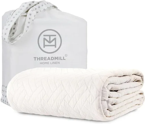 Miniatura 11 de Threadmill Mantas de algodón de lujo para cama tamaño King Acogedora manta 100% algodón tamaño King para todas las estaciones Colcha Aster suave