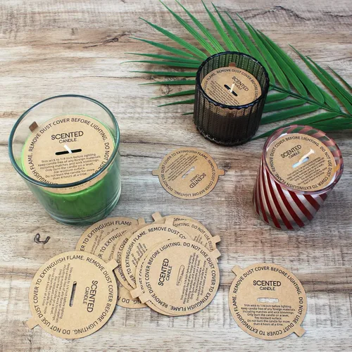 Miniatura 4 de CandMak Cubiertas antipolvo para velas, 48 piezas impresas de papel kraft con tapa antipolvo con lengüeta para hacer velas (12 tamaños)