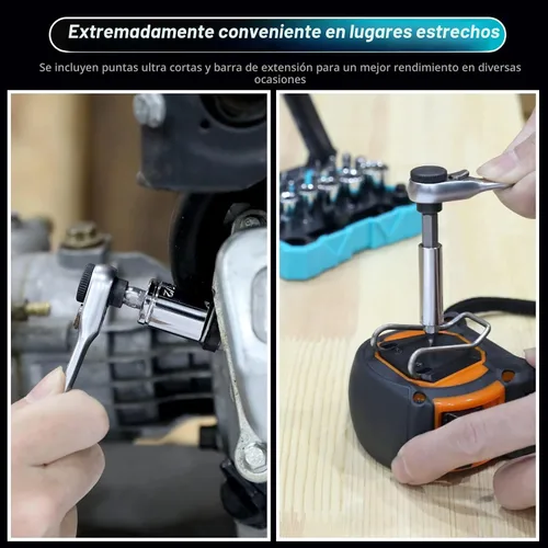 Miniatura 7 de DURATECH Juego de 56 llaves de trinquete de 1/4 pulgadas y puntas de destornillador, 2 en 1, 72 dientes y 60 dientes con juego de dados de broca