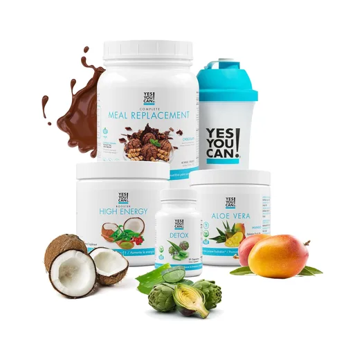 Yes You Can! Kit Detox Plus (galletas y crema de reemplazo de carne, hibisco de aloe vera) - Polvo completo de reemplazo de comidas, refuerzo de