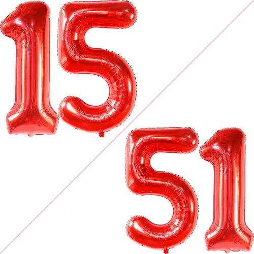Miniatura 2 de Katchon, Globos rojos enormes del número 15, 40 pulgadas, globos del número 15, decoraciones de cumpleaños de 15 para niñas, decoraciones