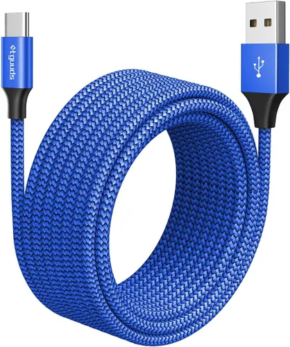 etguuds - Cable USB C [20 pies/6m], 1 unidad, Cable USB-A 2.0 a USB-C de longitud, Carga rápida tipo C, Cordón de carga trenzado de nylon para Azul