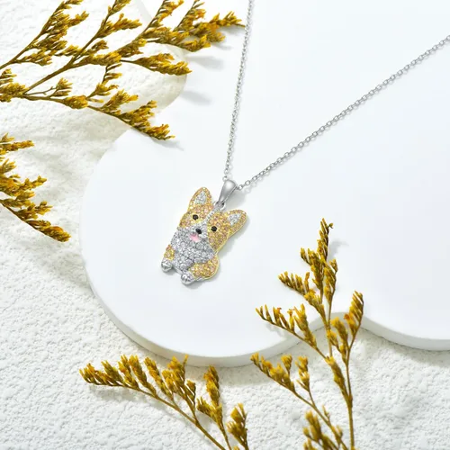 Miniatura 39 de Collares con colgante de perro de plata de ley S925 – 24 razas corgi/husky/labrador/pastor para mujer