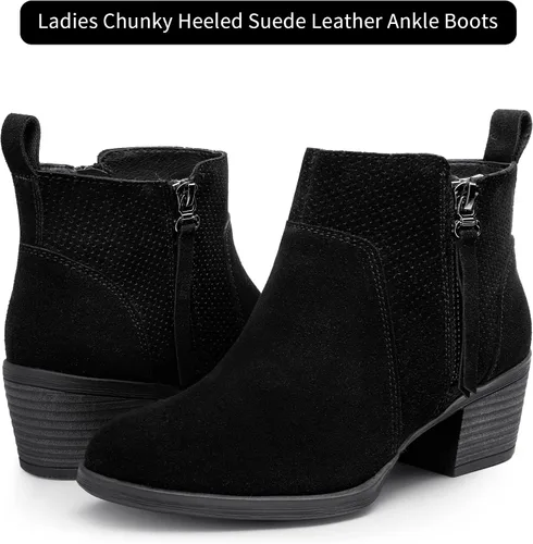 Miniatura 5 de Vepose Botines de cuero de gamuza para mujer, botines de moda con cremallera interior para mujer