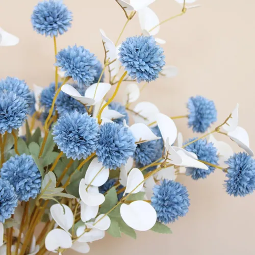Miniatura 2 de Flores azules polvorientas de imitación, tallos florales azules y blancos para centros de mesa, flores artificiales de madres falsas, flores azules