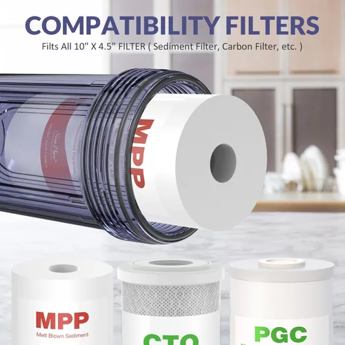 Miniatura 4 de SimPure Carcasa de filtro de agua para toda la casa de 10 pulgadas DB10C y 4 piezas de cartucho de repuesto de filtro de agua de sedimentos de 5