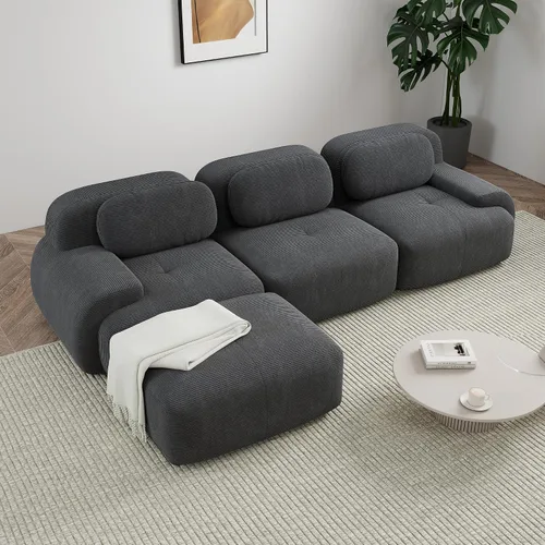 Miniatura 43 de Sofá modular sin hueso de 117 pulgadas, sofá modular en forma de L para sala de estar, sofá comprimido con asiento profundo, sofá nube de pana