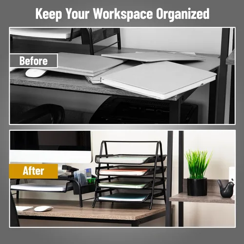 Miniatura 5 de Mind Reader MESHMON3P-BLK – Organizador con cajón y base para monitor, de rejilla de metal, y organizador de 3 niveles para escritorio de rejilla