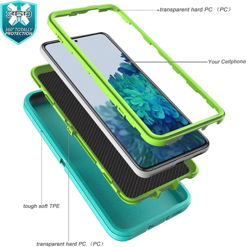 Miniatura 5 de Funda resistente 3 en 1 para Galaxy S21 (no para S21 Plus), con película de TPU flexible y película de lente de cámara, paquete de 2 fundas