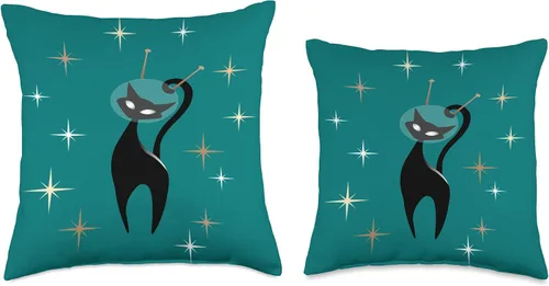 Miniatura 3 de Isabella Machell MCM Retro Atomic Mid Century Modern Space Cat - Cojín de cojín (16.0 x 16.0 in), color turquesa