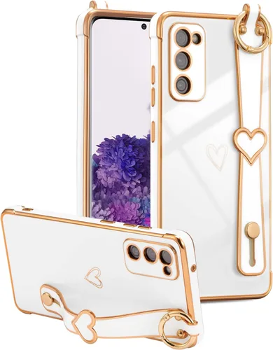 Miniatura 2 de ZTOFERA Funda diseñada para Samsung Galaxy S20 FE 5G, borde chapado de lujo, patrón de corazones de amor con pulsera y función atril, protección