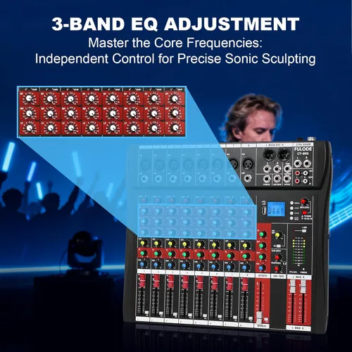 Miniatura 3 de Mezclador de audio de 8 canales, mesa mezcladora de música profesional, consola de mezcla de DJ con Bluetooth, reproductor USB/MP3, reverberación