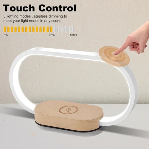 Miniatura 6 de Donewin Lámpara de noche de carga inalámbrica con puerto de carga USB, luz de mesa de noche de madera de alta calidad para dormitorio, lámpara