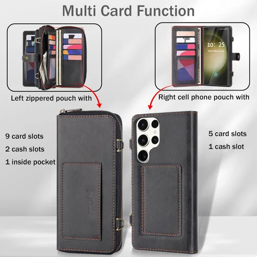 Miniatura 4 de Funda tipo cartera para Samsung Galaxy S23 Ultra, funda tipo cartera multifunción, desmontable 3 en 1 magnética para Galaxy S23 Ultra, funda