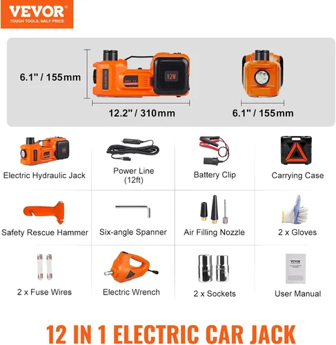 Miniatura 7 de VEVOR - Gato eléctrico para auto de 3 toneladas / 3000 kg, gato de tijera eléctrico de 12 V, con sillín doble y control remoto, gato de auto