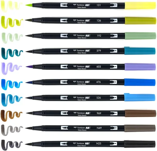 Miniatura 5 de Tombow 56169 Marcadores artísticos de doble pincel, paisaje, paquete de 10. Marcadores mezclables, con pincel y punta fina