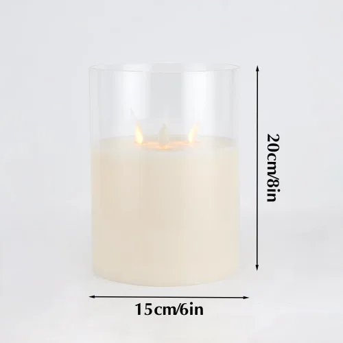 Miniatura 3 de JHY DESIGN Velas de cristal sin llama de 3 mechas de 8 pulgadas de alto operadas por batería con llama danzante parpadeante LED velas tipo pilar