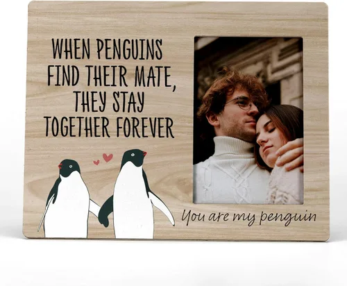 Miniatura 6 de FONDCANYON Marcos de fotos de amor para parejas, con texto en inglés «You Are My Pingüin», marco de fotos de pingüinos para parejas, San Valentín