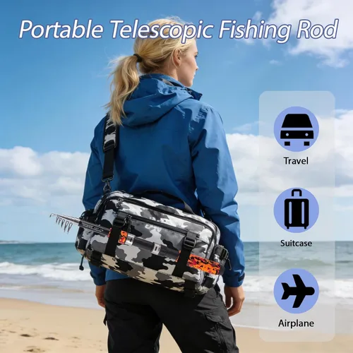 Miniatura 6 de Tripquips Caña de pescar telescópica de 6.9 pies, caña de pescar ligera giratoria para pescadores de agua dulce y salada