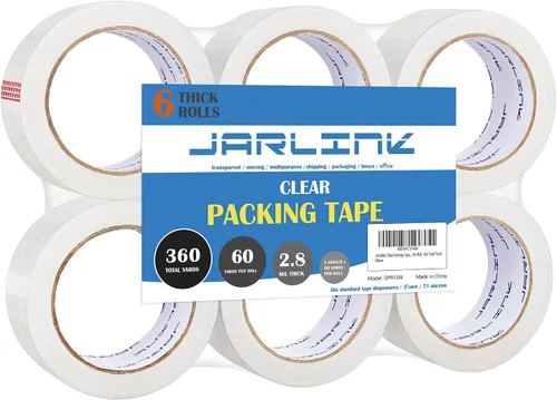 JARLINK Cinta de embalaje transparente (6 rollos), cinta de embalaje resistente para embalaje de envío, sellado en movimiento, más fuerte y más