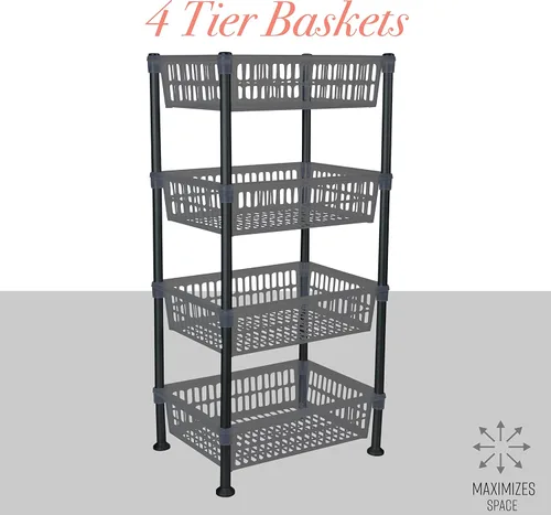 Miniatura 3 de Kitchen Details Estante grande de 4 niveles para cesta Redondo Almacenamiento y organizador Cocina Baño Lavandería Oficina Bueno