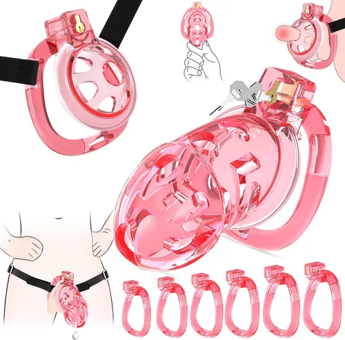 Miniatura 11 de Jaula de Castidad Masculina - Jaula de Polla de Silicona Suave con 6 Anillos Ajustables, Dispositivo de Bloqueo de Pene Ligero, Diseño Invisible