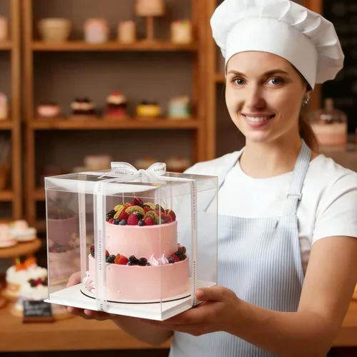 Miniatura 9 de 6 cajas transparentes para pasteles con cinta de 2 capas de 10 x 10 x 10 pulgadas, caja transportadora de pasteles transparente con tapas, cajas