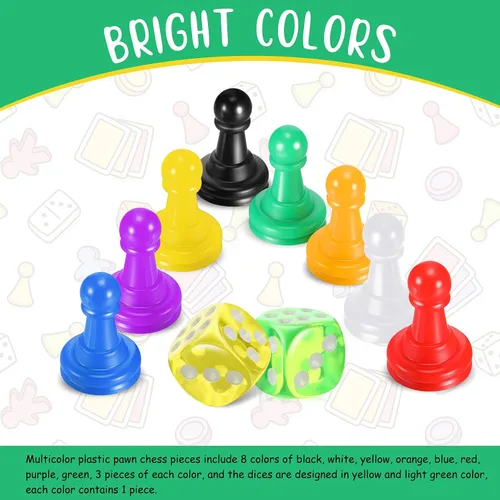 Miniatura 3 de 26 piezas de juego de mesa multicolor y dados que incluyen 24 piezas de ajedrez de plástico multicolor y 2 dados de plástico de 6 caras, juego