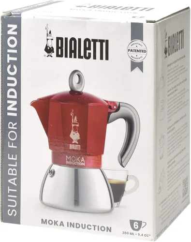 Miniatura 5 de Bialetti Nueva cafetera de inducción Moka Moka, 4 tazas, 5.1 fl oz, aluminio, rojo, compatible con bandeja de inducción y estufa de gas: hecho