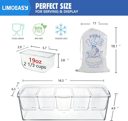 Miniatura 3 de LIMOEASY Tazón para Dips Refrigerado (Paquete de 2), Tazón de Servir de 25 oz con Hielo y Tapa para Fiestas, Plato de Servir Frío para Hummus