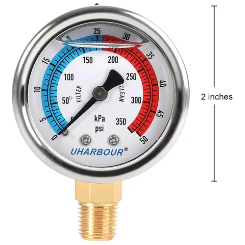 Miniatura 3 de Medidor de presión de agua, medidor de presión de filtro de piscina relleno de glicerina 0-50 PSI/350KPA, dial de 2 pulgadas y montaje inferior NPT