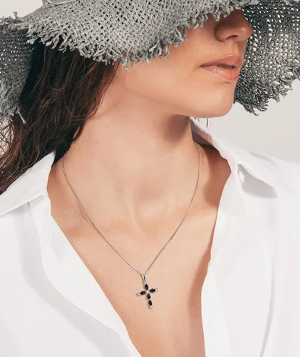Miniatura 3 de YL Collar de cruz de piedras preciosas de plata de ley 925 creado con zafirorubíesmeraldaamatista, colgante religioso de oro blanco de 18 quilates