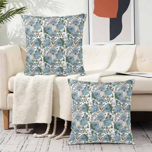 Miniatura 8 de Juego de 2 fundas de almohada con estampado de bloques azules de 16 x 16 pulgadas, diseño floral verde espárragos, fundas de almohada bohemias