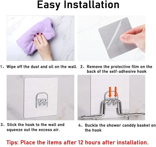 Miniatura 5 de Paquete de 4 ganchos adhesivos para regadera, cesta de baño, soporte para jabonera, fregadero de cocina, ganchos adhesivos de repuesto