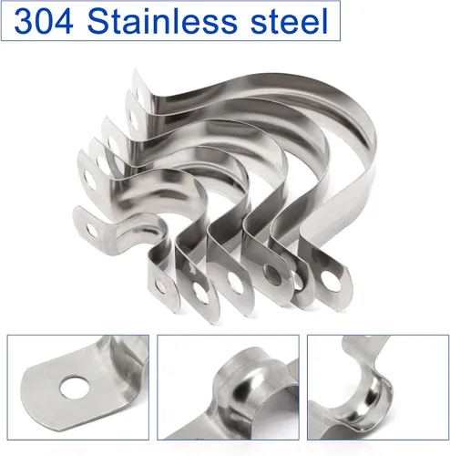 Miniatura 3 de Abrazaderas de conducto de acero inoxidable 304, correa rígida de tubo de 2 agujeros, soporte en U de metal resistente (10 piezas, 0.984 in)