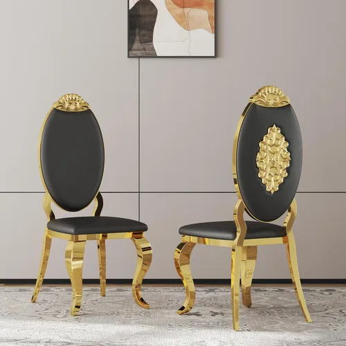 Miniatura 49 de Juego de 2 sillas con 2 sillas de comedor de piel sintética blanca, silla de cocina moderna con respaldo ovalado y patas de acero inoxidable