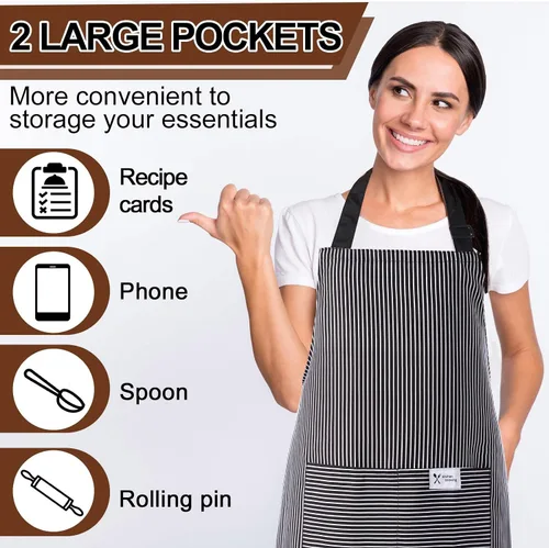 Miniatura 3 de Janmercy 24 delantales para mujeres y hombres con 2 bolsillos, delantal de cocina de lino, delantal ajustable para chef, delantales a granel unisex