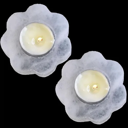 Miniatura 8 de AMOYSTONE Portavelas de selenita de cristal natural, candelabros decorativos de cristal blanco, 2.5 pulgadas, 2 unidades redonda
