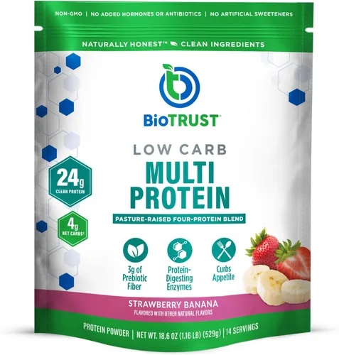 Miniatura 14 de BioTrust Proteína en polvo baja en carbohidratos, deliciosa mezcla de suero y caseína de vacas alimentadas con pasto, sin OMG, sin gluten (chocolate)
