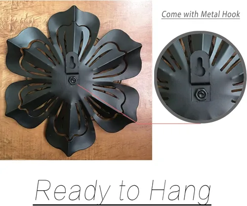 Miniatura 5 de Decoración artística de pared de flores de metal, escultura floral moderna y rústica de 8.3 pulgadas, hierro envejecido para colgar en la pared