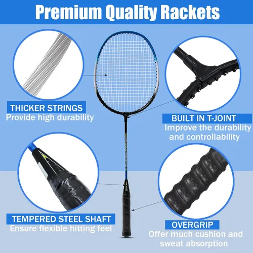 Miniatura 4 de Magicorange Juego de 4 Raquetas de Bádminton para Juegos de Patio Trasero al Aire Libre, Incluye 4 Raquetas, 4 Volantes, 4 Cintas de Agarre