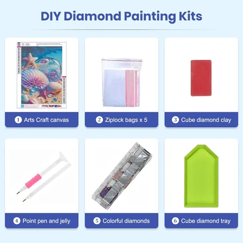 Miniatura 6 de Kits de Pintura de Diamante de Playa SENQAO para Adultos, Kits de Arte de Diamante de Conchas Marinas y Estrellas de Mar Redondas de Taladro
