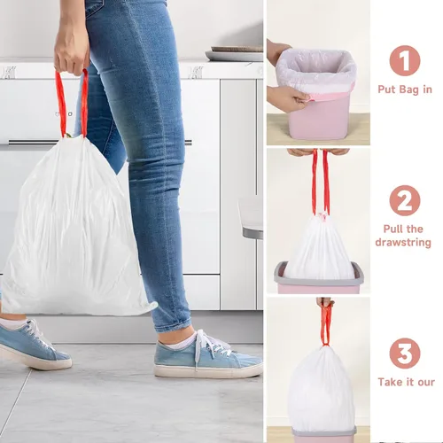 Miniatura 6 de Magesh - Bolsas de basura de 1.2 galones con cordón para baño, 125 unidades, mini bolsa de basura pequeña, sin perfume, de plástico grueso y fuerte
